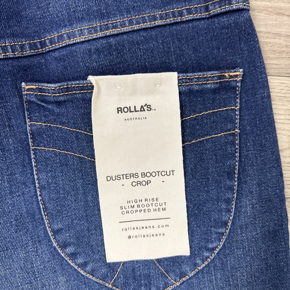 ROLLAS Dusters Bootcut Crop Denim Jeans High Rise Dark Wash sz 32 - Picture 8 of 8